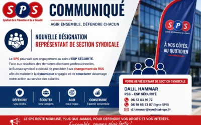 Dalil HAMMAR désigné Représentant de Section Syndicale pour poursuivre le développement du SPS au service des salariés.